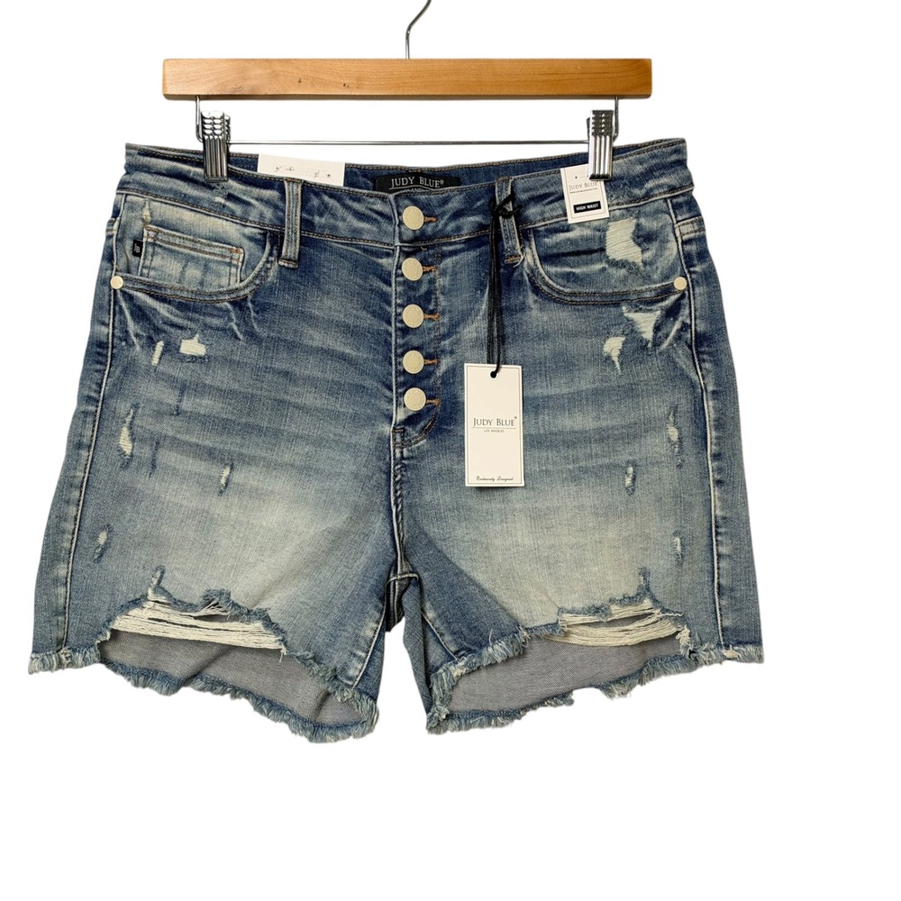 Judy Blue High Waist Distressed Button Fly Denim Shorts XL JB150142 MD-CO